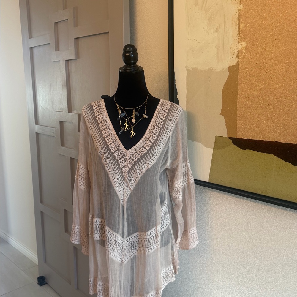 Boho Lace Trim Tunic Top